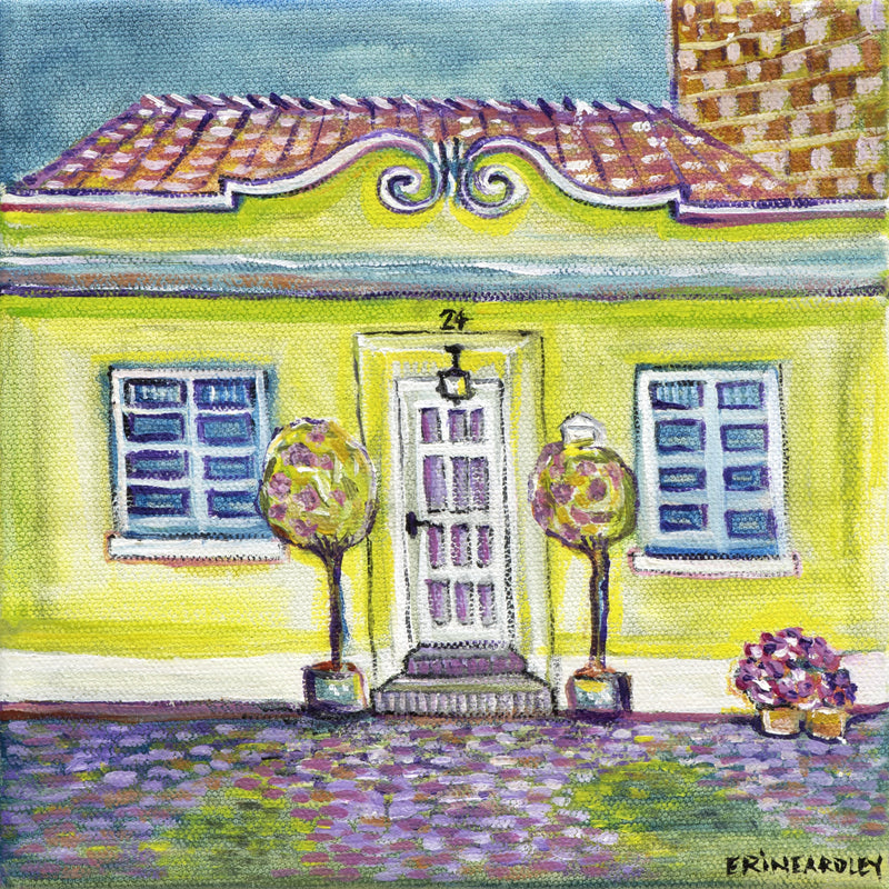Camino art painting showing yellow house 