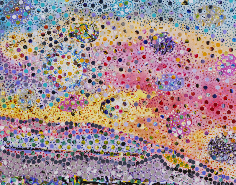 Hole Punch artwork made of colorful layered paper dots forming abstract patterns