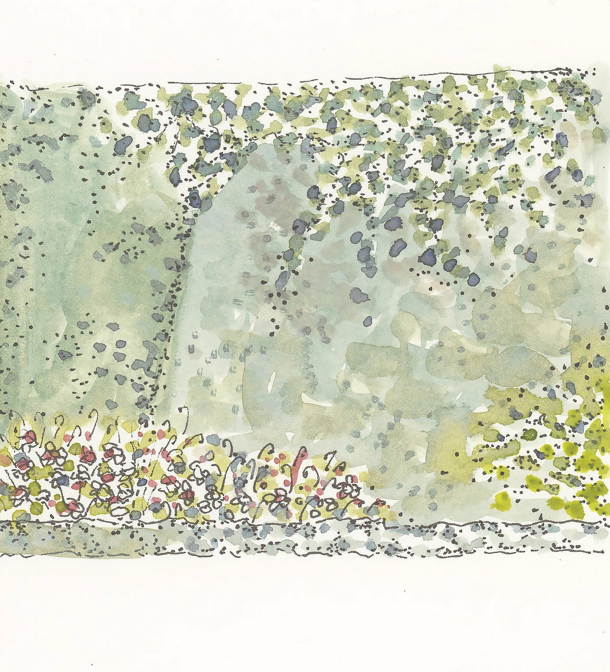 Camino print of green landscape with flowers in Sarria