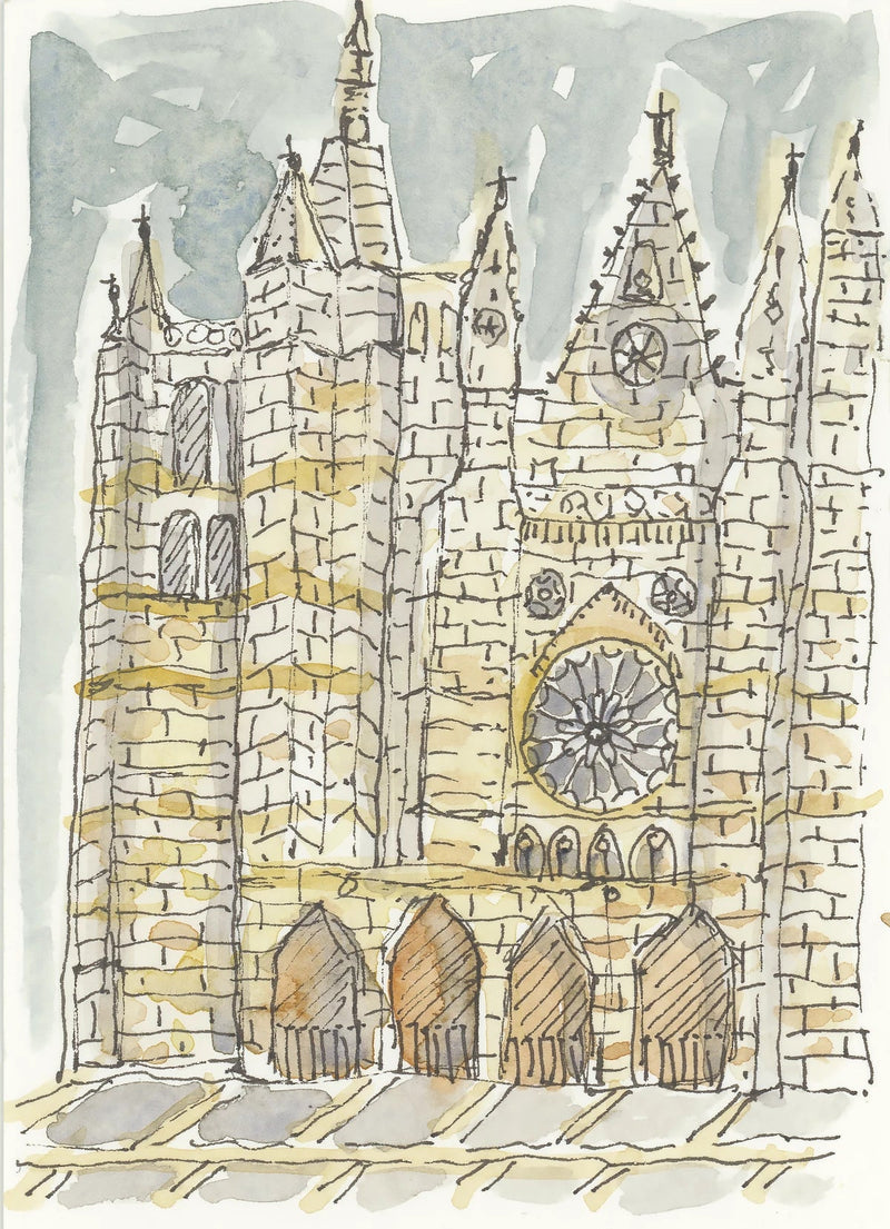 Camino sketch of León Cathedral with rose window